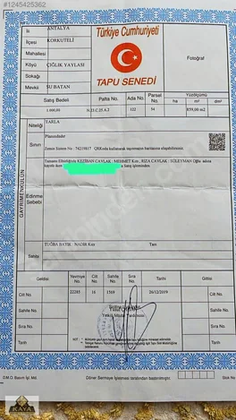 Çığlık Yaylasında Satılık Arsa Su Batan Mevkinde 859 M2 122/54 — fotoğraf 1